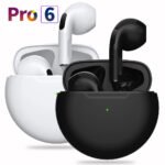 AirPods Pro 6 Hi-Fi Wireless Airbuds – Bluetooth 5.0 Earphones with Charging Case (Black / White)