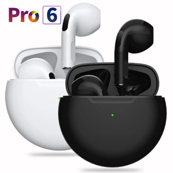 AirPods Pro 6 Hi-Fi Wireless Airbuds – Bluetooth 5.0 Earphones with Charging Case (Black / White)